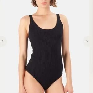 Wilfred Free Sleeveless Scoop Neck Ribbed Thong Bodysuits Black Women's Size XS